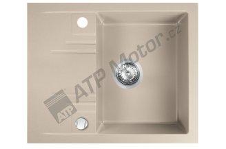 DRGM48/58SA: Granitový dřez s odkapem, s přepadem z dřezu, písek