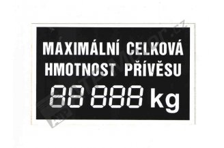 Štítek digitální maximální povolená hmotnost 130x85 mm 6947-6603