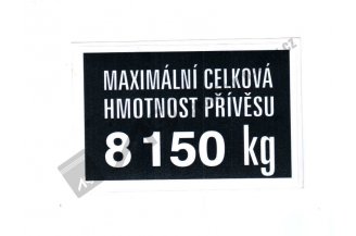 59116684: Štítek hmotnost přívěsu 8.150 kg AGS