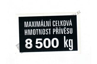 59116685: Štítek hmotnost přívěsu 8.500 kg 6211/7211/7711 AGS