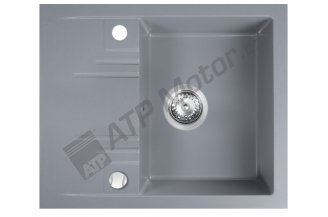 DRGM48/58GA: Granitový dřez s odkapem, s přepadem z dřezu, šedá
