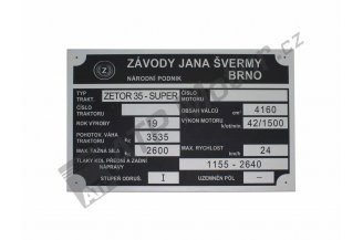 Z35STITEKV: Štítek výrobní ZET Super35