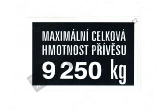 69186613: Štítek hmotnost přívěsu 9.250 kg AGS