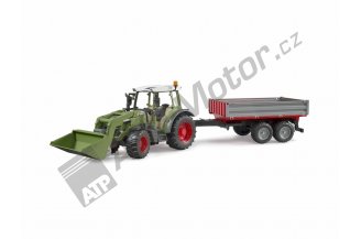 60002182: BRUDER 2182 - traktor Fendt Vario s čelním nakladačem a stříbrným přívěsem