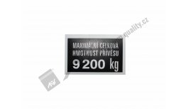 Štítek maximálmí celková hmotnost přívěsu 9.200 kg AGS
