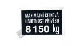 Štítek hmotnost přívěsu 8.150 kg AGS